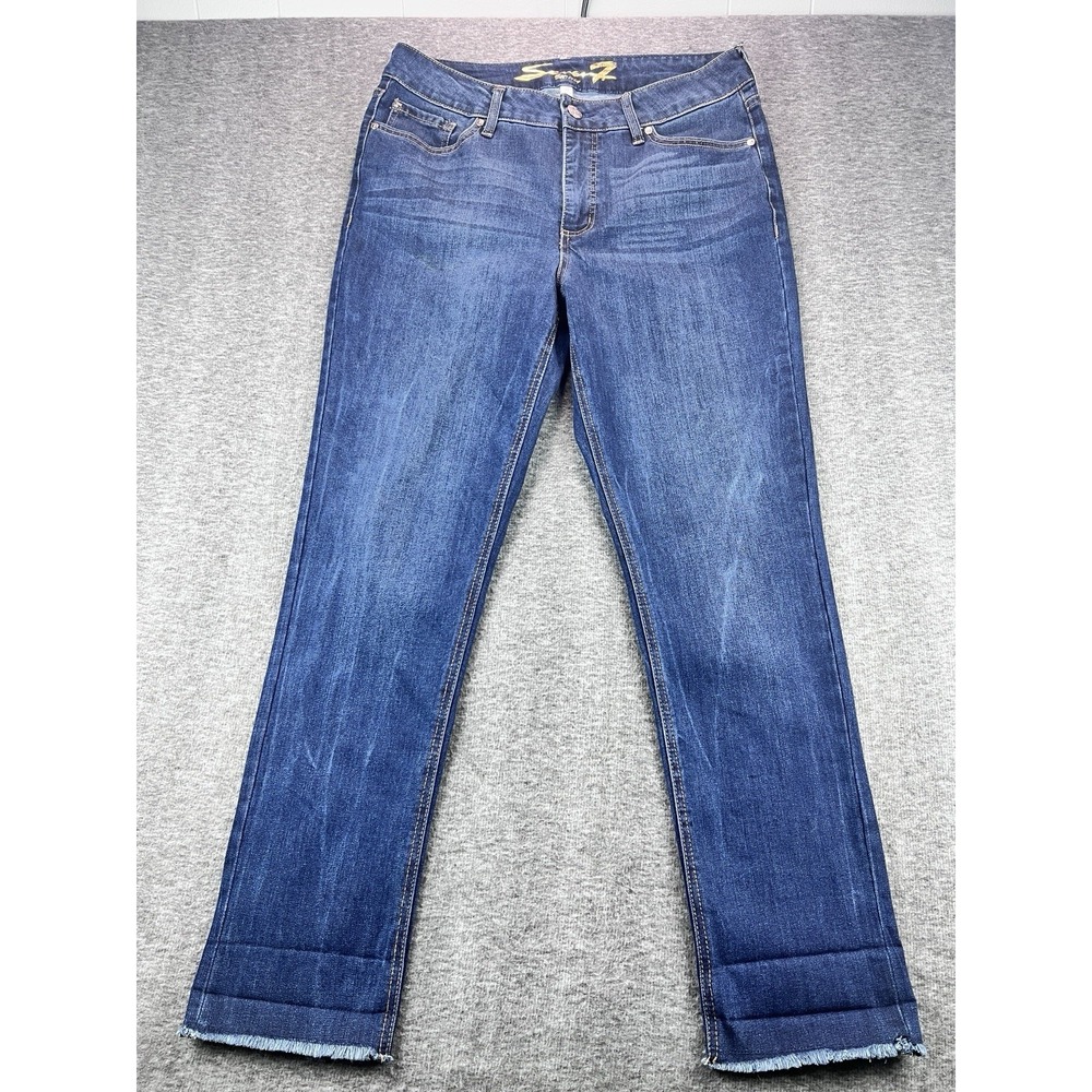 Seven7 Womens Weekend Slim Fit Jeans Size 12 Blue Stretch Denim Raw Hem